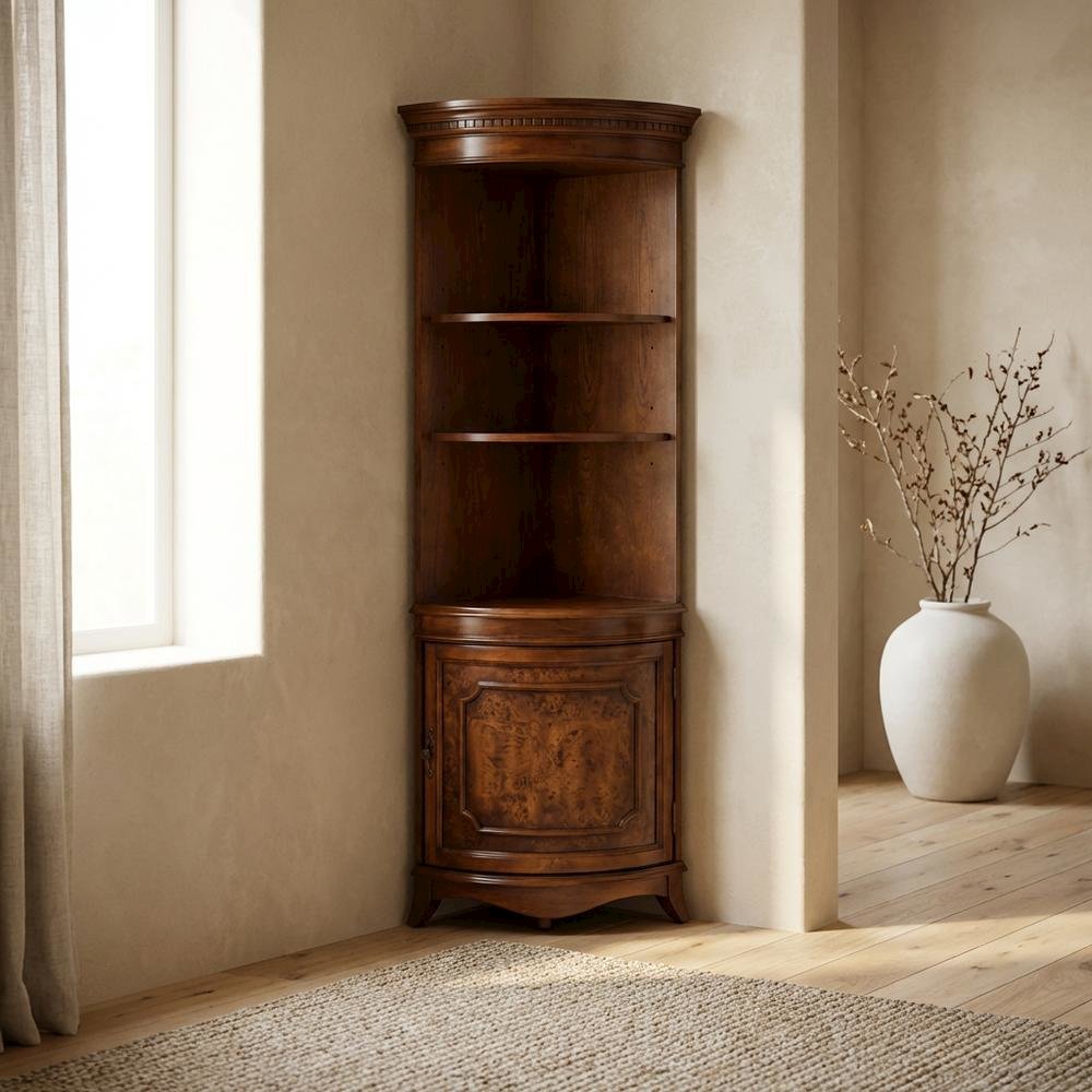 Quarter Round Corner Cabinet with Adjustable Shelf, Storage Cabinet, Olive Ash