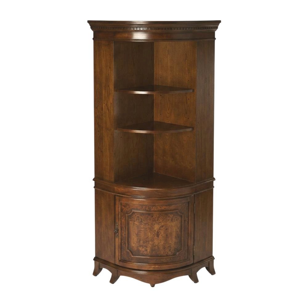 Quarter Round Corner Cabinet with Adjustable Shelf, Storage Cabinet, Olive Ash