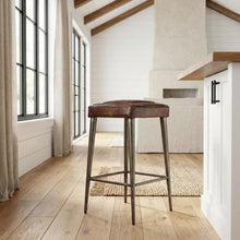 Backless Bar Stool with Leather Seat, Industrial Counter Stool for Kitchen