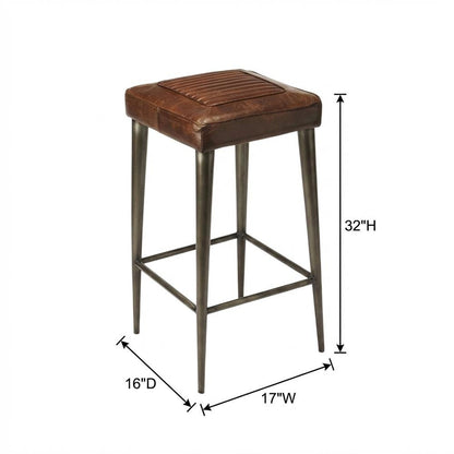 Backless Bar Stool with Leather Seat, Industrial Counter Stool for Kitchen