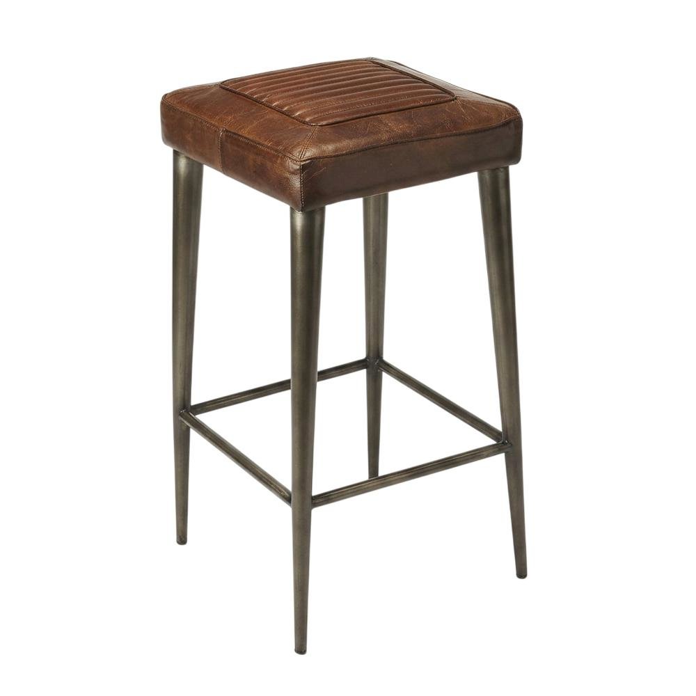 Backless Bar Stool with Leather Seat, Industrial Counter Stool for Kitchen