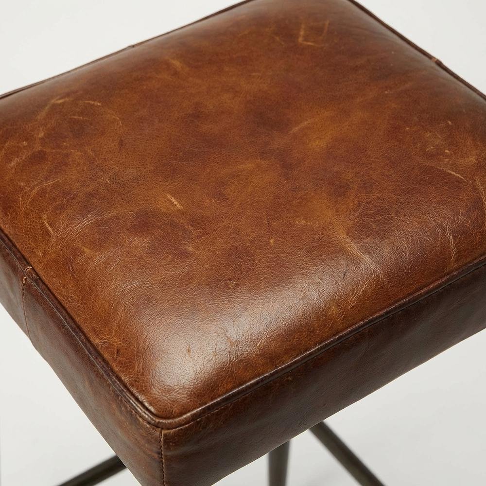 Backless Bar Stool with Leather Seat, Industrial Counter Stool for Kitchen
