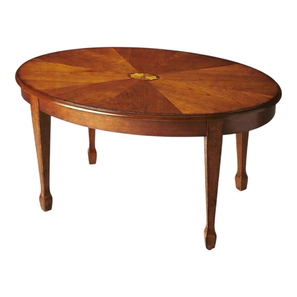 Oval Wood Coffee Table, Traditional Distressed Cocktail Table, Olive Ash