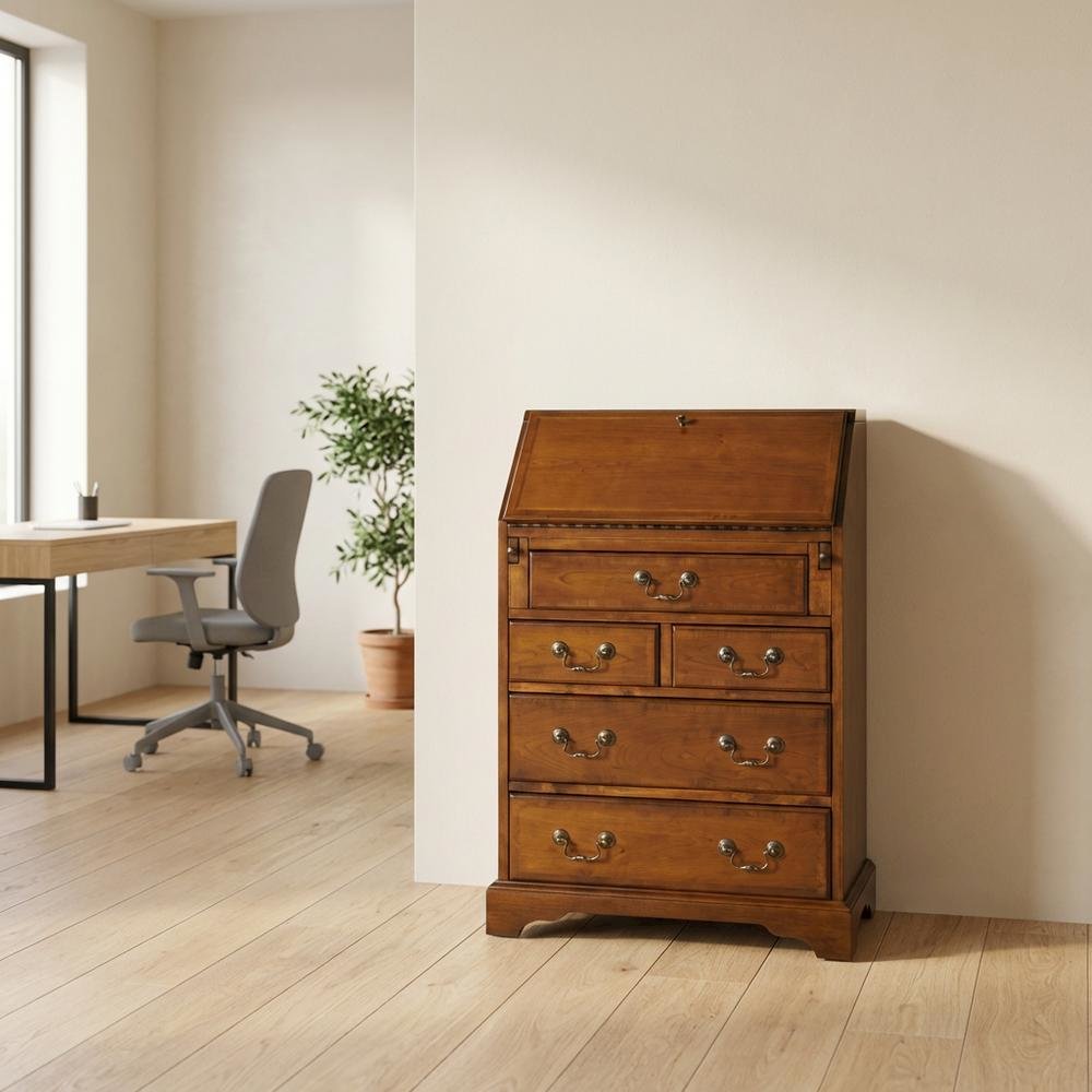 Traditional Secretary Desk with 7 Drawers, Writing Desk, Olive Ash