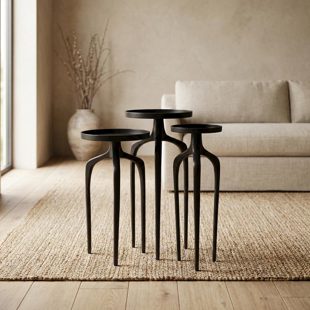 Round Modern Side Table Set of 3, Contemporary Accent Table for Living Room
