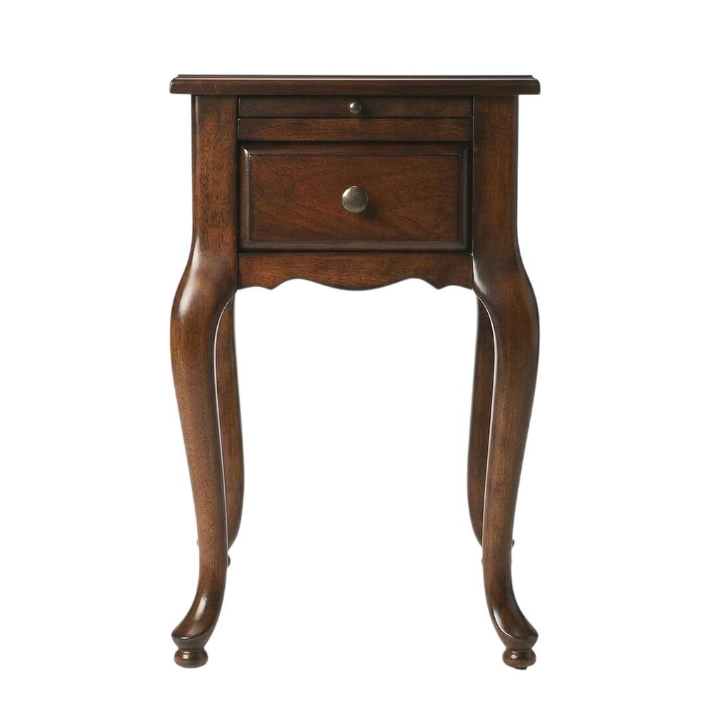 Traditional Chairside Table with Drawer, Wood End Table for Living Room, Cherry