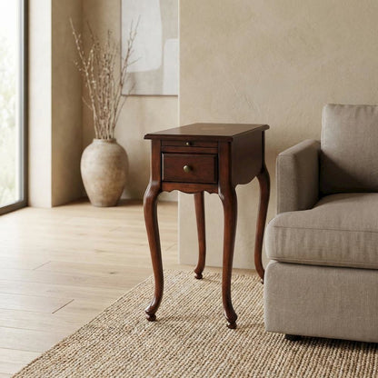Traditional Chairside Table with Drawer, Wood End Table for Living Room, Cherry