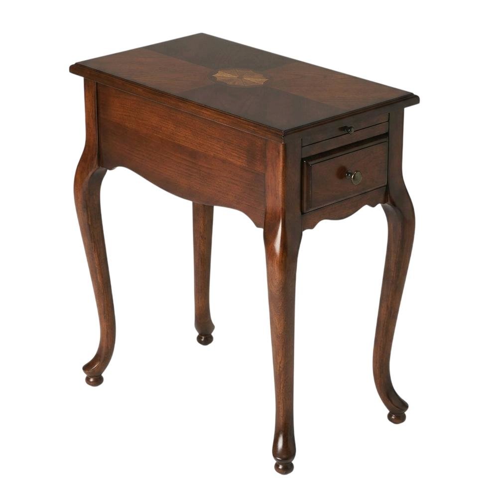 Traditional Chairside Table with Drawer, Wood End Table for Living Room, Cherry
