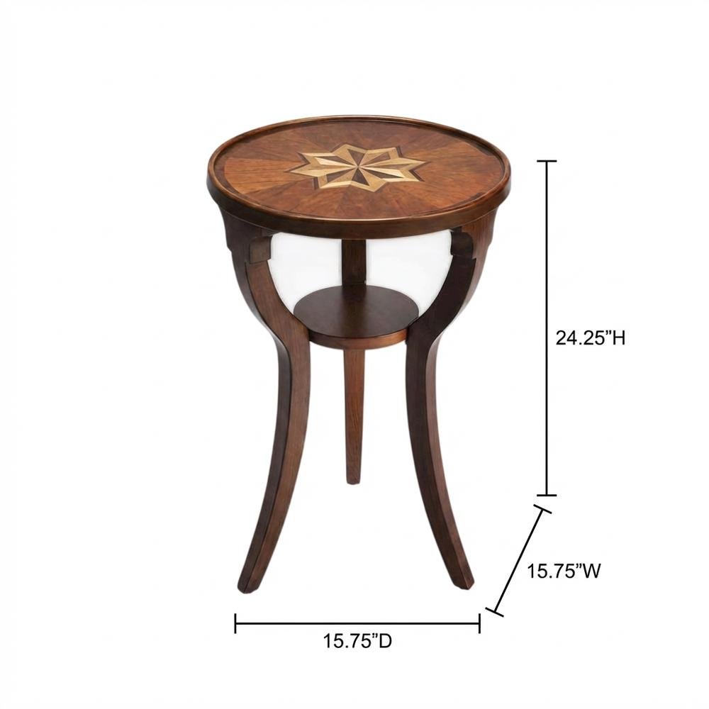 Round Accent Side Table, Traditional Distressed End Table, Olive Ash