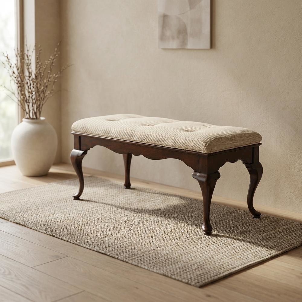 Traditional Upholstered Bench with Wood Frame, Accent Seat for Entryway