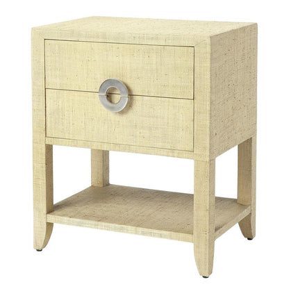 Raffia Nightstand with 2 Drawers, Coastal Bedside End Table for Bedroom, Cream