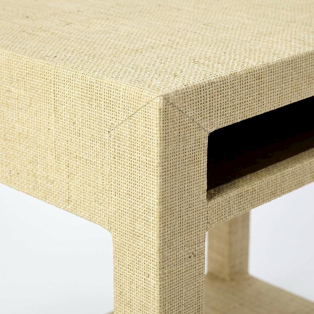 Raffia Nightstand with 2 Drawers, Coastal Bedside End Table for Bedroom, Cream