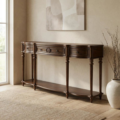 3-Drawer Console Table, Traditional Wood Sofa Table, Vintage Oak