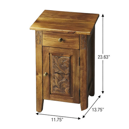 Mango Wood Hand-Carved Accent Cabinet with Iron Hardware and Boho Style