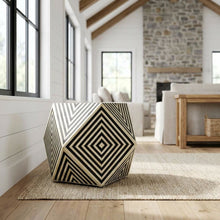 Geometric Square Side Table, Modern Bone Inlay Accent Table for Living Room