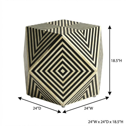 Geometric Square Side Table, Modern Bone Inlay Accent Table for Living Room