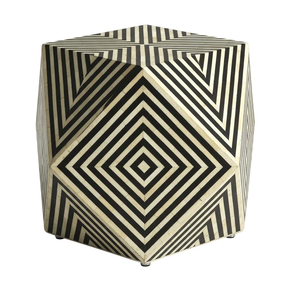 Geometric Square Side Table, Modern Bone Inlay Accent Table for Living Room