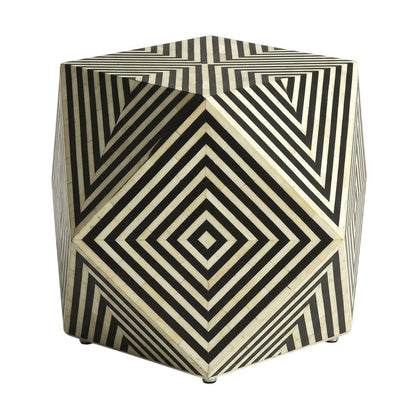 Geometric Square Side Table, Modern Bone Inlay Accent Table for Living Room