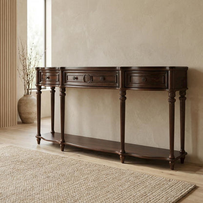 Console Sofa Table with 3 Drawers, Traditional Style for Entryway Room, Cherry