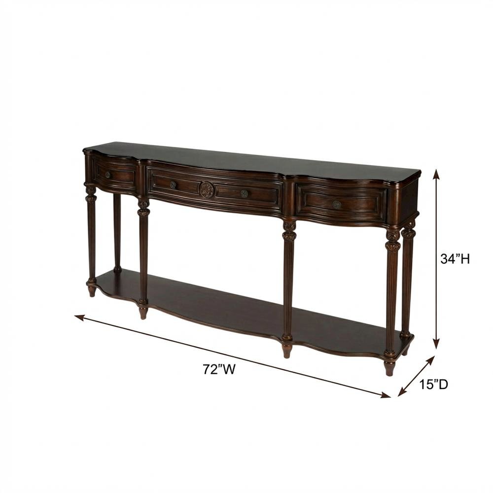 Console Sofa Table with 3 Drawers, Traditional Style for Entryway Room, Cherry