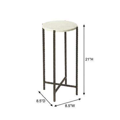 Round Side Table with Metal Base, Transitional End Table for Living Room