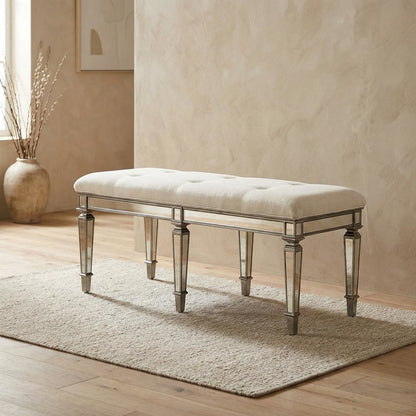 Mirrored Accent Bench with Cushioned Seat, Modern Entryway Bedroom Bench