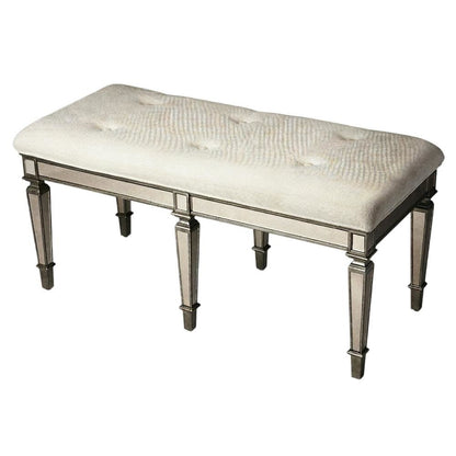 Mirrored Accent Bench with Cushioned Seat, Modern Entryway Bedroom Bench
