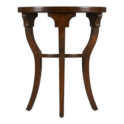 Round Accent Side Table, Traditional Distressed End Table, Cherry