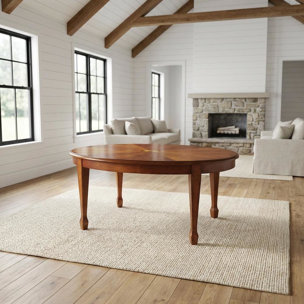 Oval Wood Coffee Table, Traditional Distressed Cocktail Table, Olive Ash