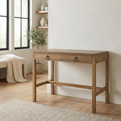 Light Brown Wooden Office Desk With 2 Drawers And Transitional Style