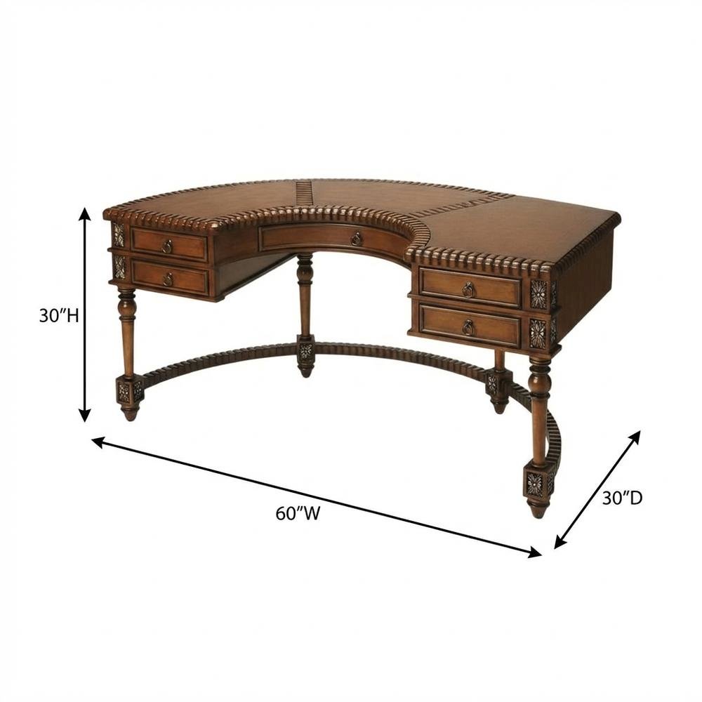 Dark Brown Office Desk With Multiple Drawers And Distressed Finish