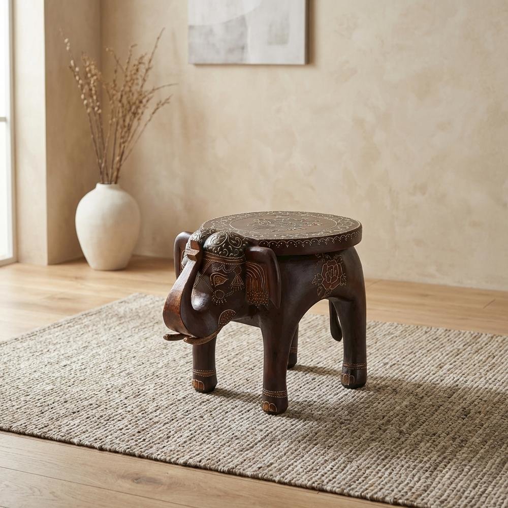 Round Hand Painted Accent Table, Boho Eclectic Side Table for Living Room