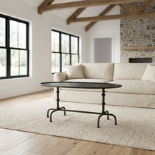 Oval Industrial Coffee Table, Distressed Metal Cocktail Table for Living Room