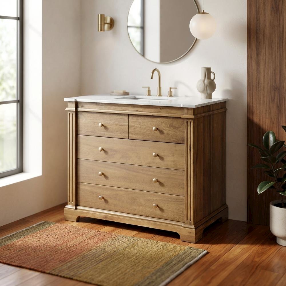 42 Inch Bathroom Vanity with Top – Light Brown Vanity Cabinet Design