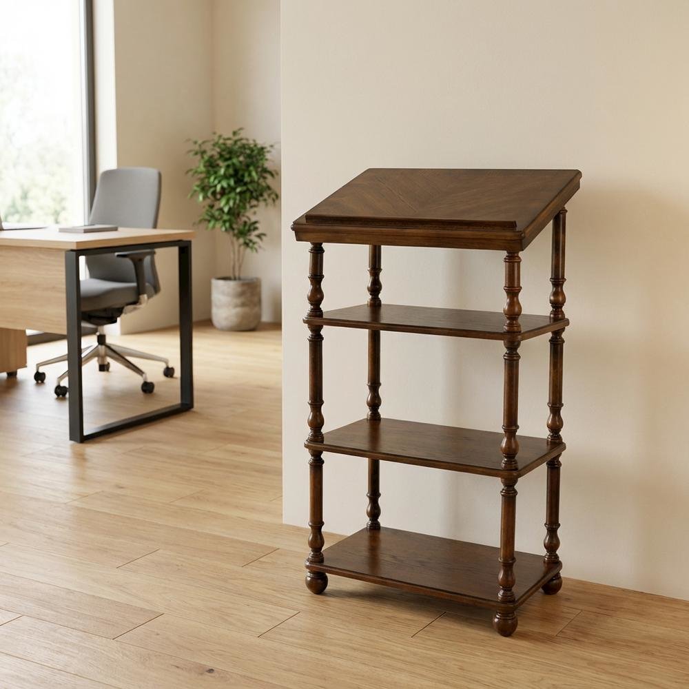 Traditional Library Stand with Storage, Wood Writing Desk, Vintage Oak