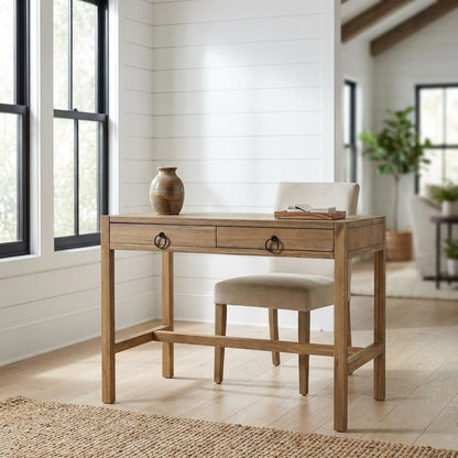 Light Brown Wooden Office Desk With 2 Drawers And Transitional Style