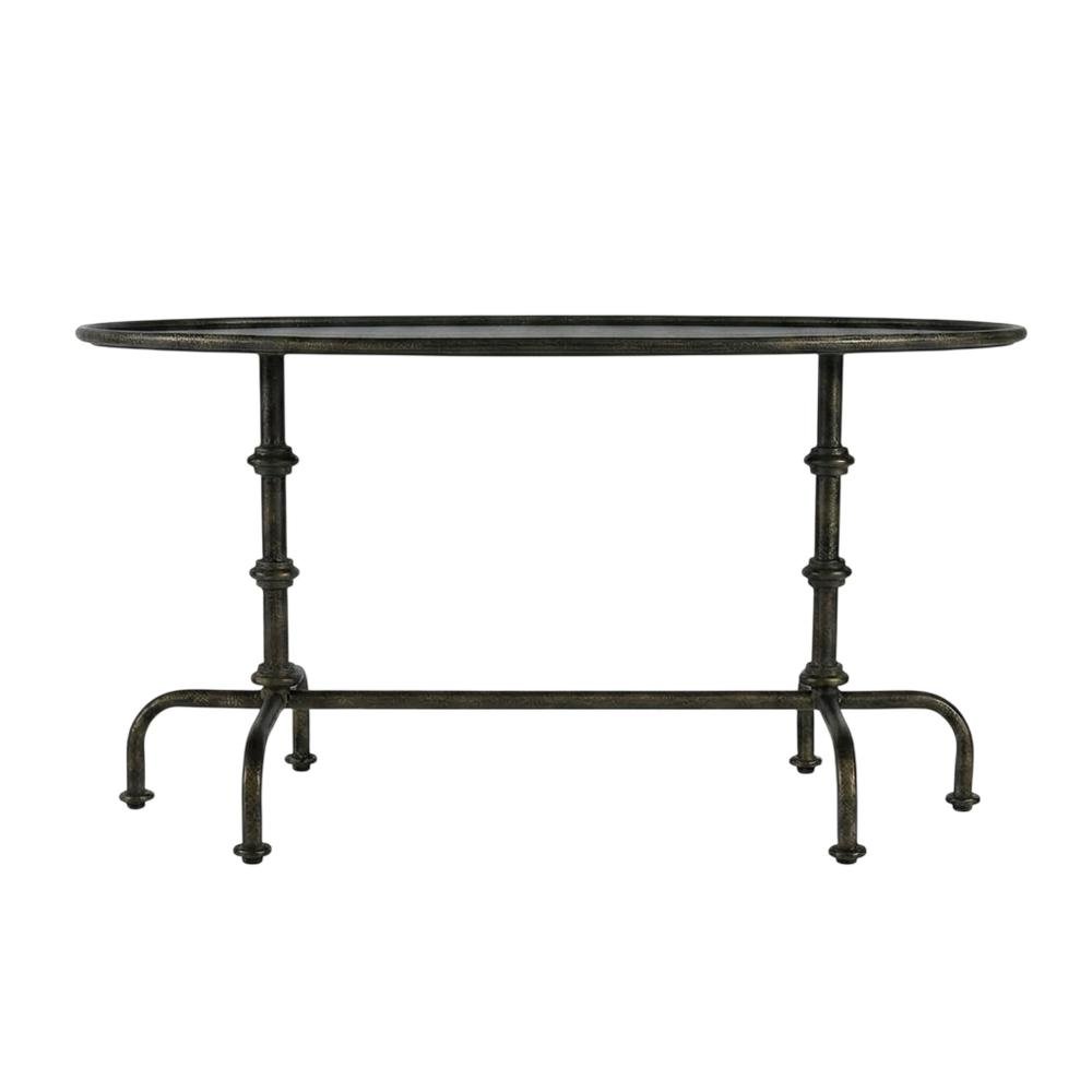 Oval Industrial Coffee Table, Distressed Metal Cocktail Table for Living Room