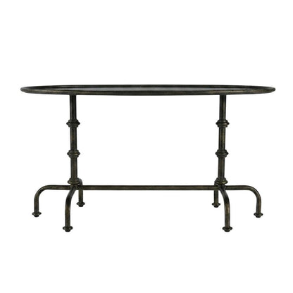 Oval Industrial Coffee Table, Distressed Metal Cocktail Table for Living Room
