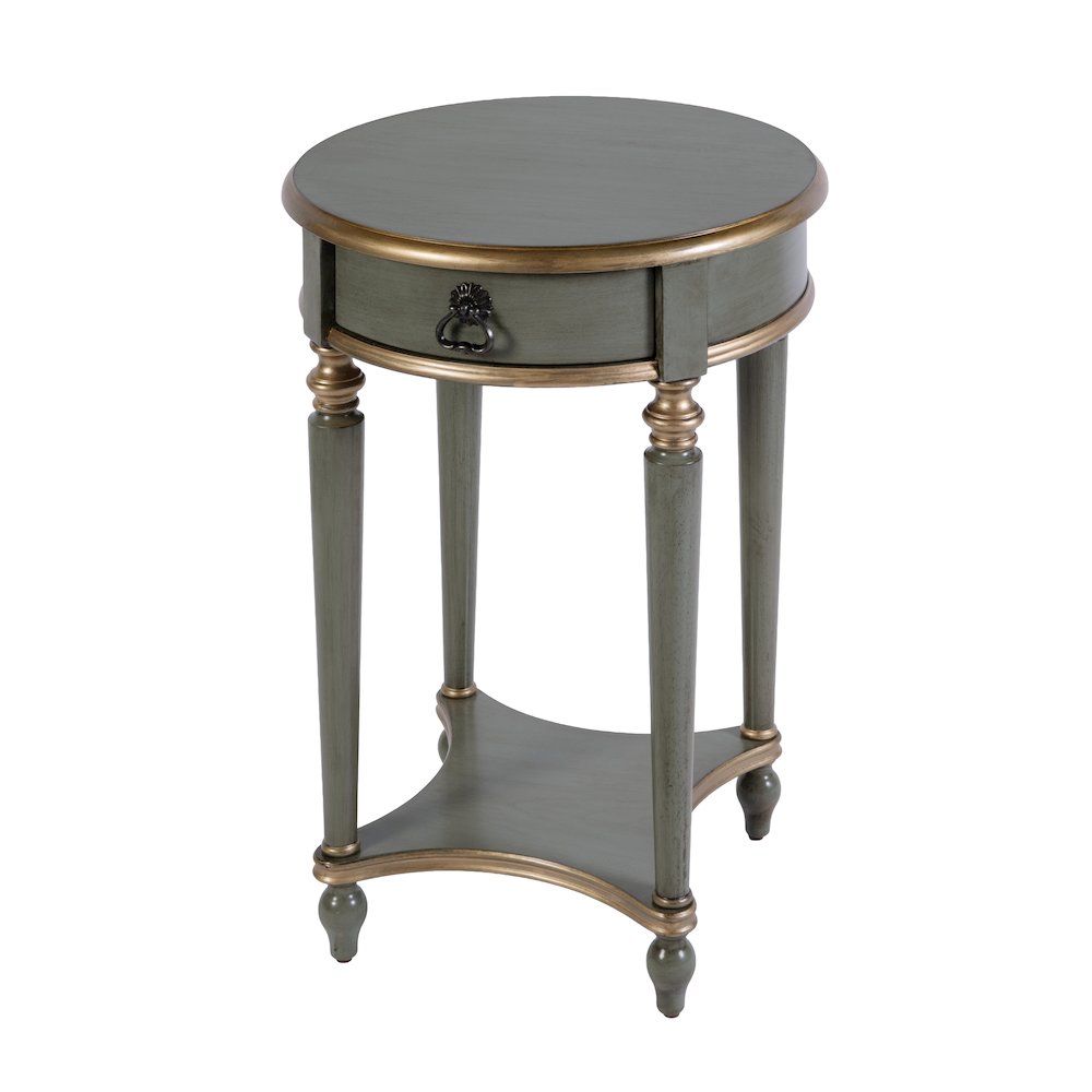 Jules 17.5 in. W Round Wood 1 Drawer End Table,Lower Open Shelf, Pastel Green