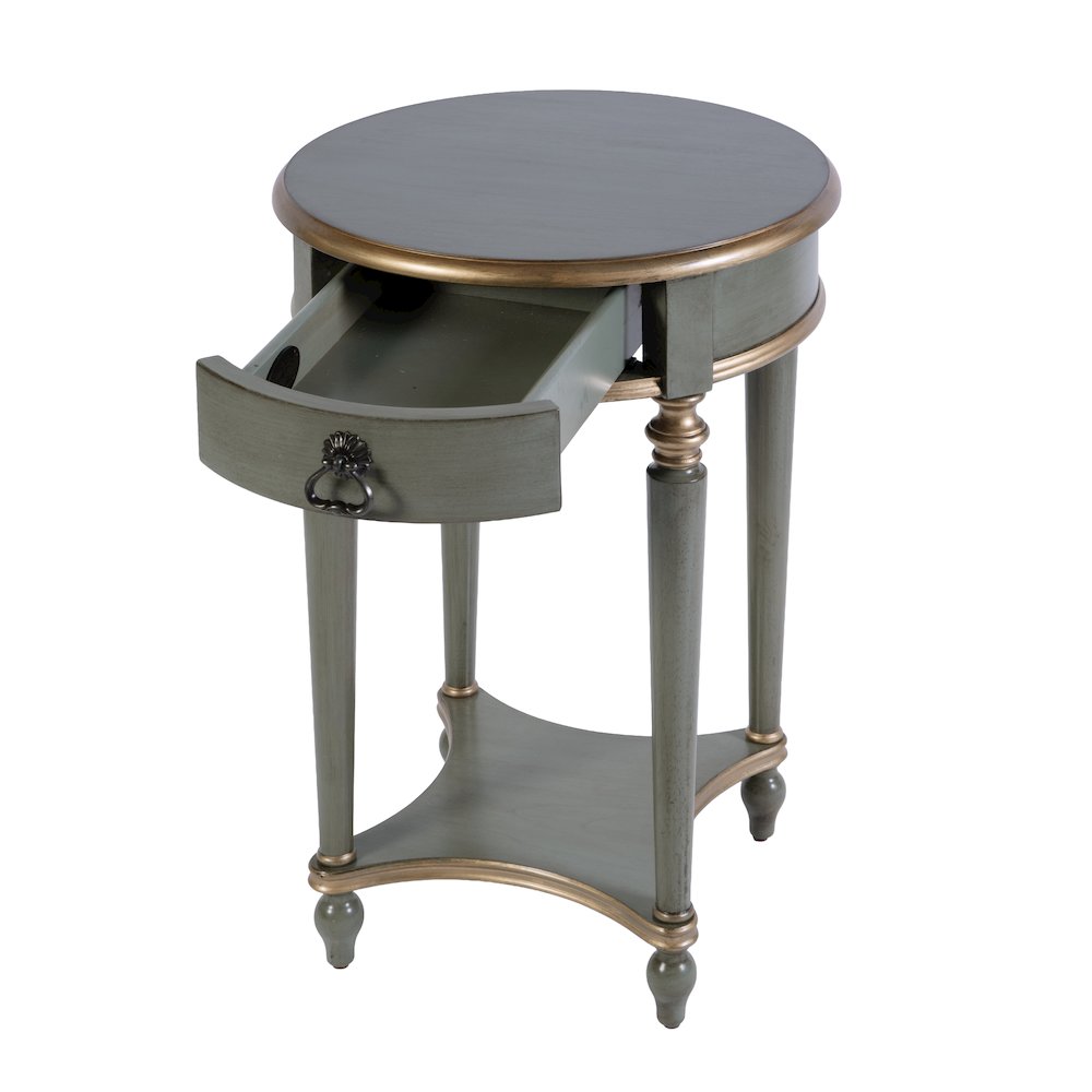 Jules 17.5 in. W Round Wood 1 Drawer End Table,Lower Open Shelf, Pastel Green