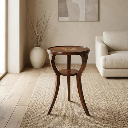 Round Accent Side Table, Traditional Distressed End Table, Cherry
