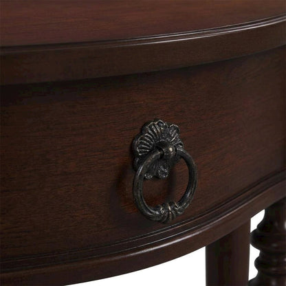 Cherry Veneer Demilune Console Table with Drawer and Display Shelf for Entryway