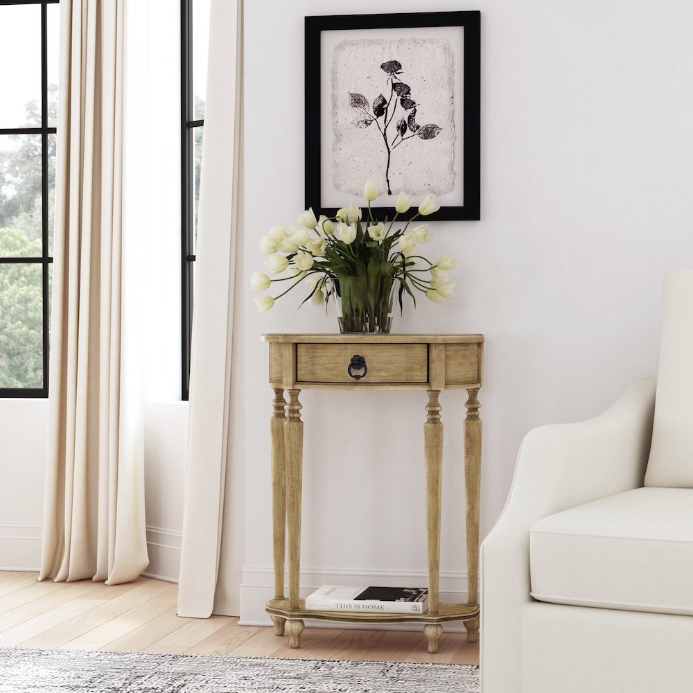 Ashby Demilune Console Table with Storage, Beige