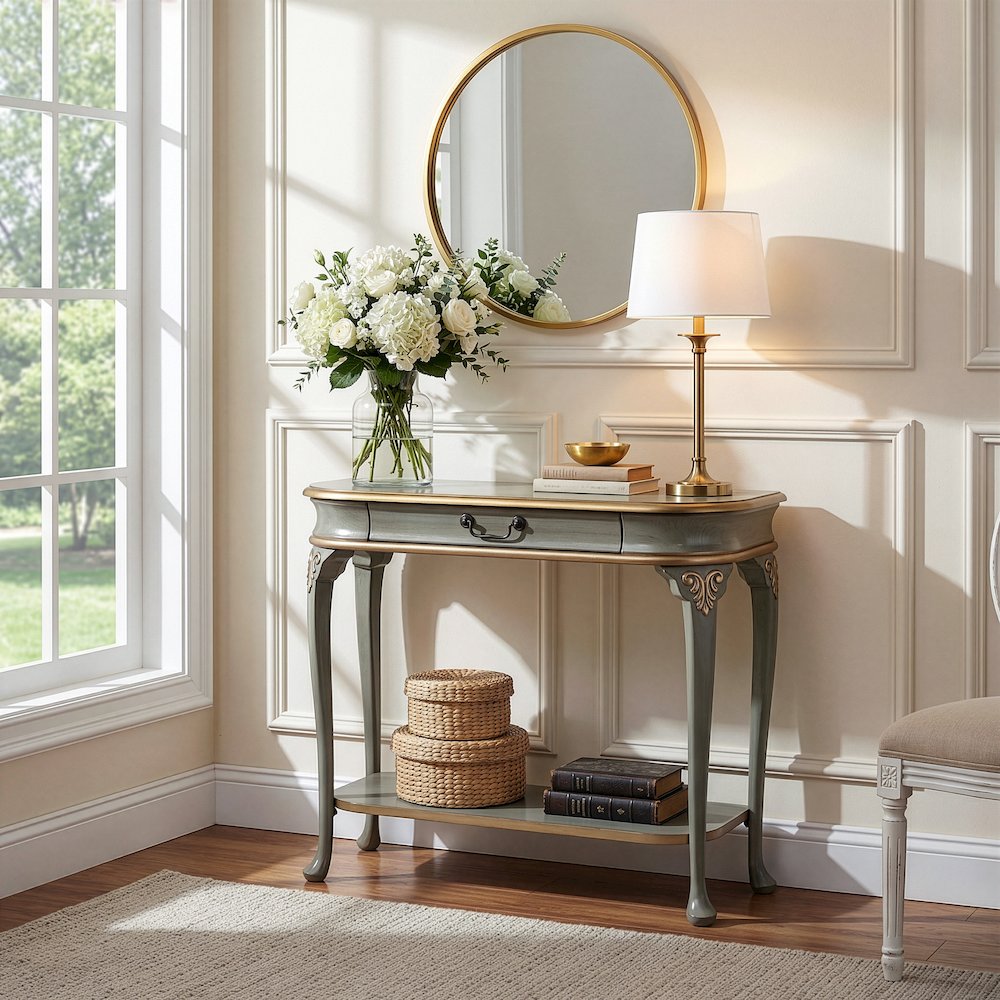 Ridgeland 36 in. W Wood 1 Drawer Console Table,Lower Open Shelf, Pastel Green