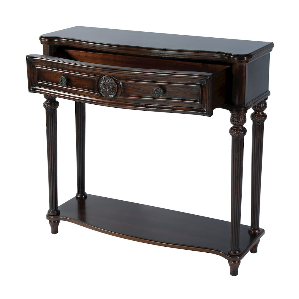 Alexander 37 in. W Wood 1 Drawer Console Table, Dark Brown