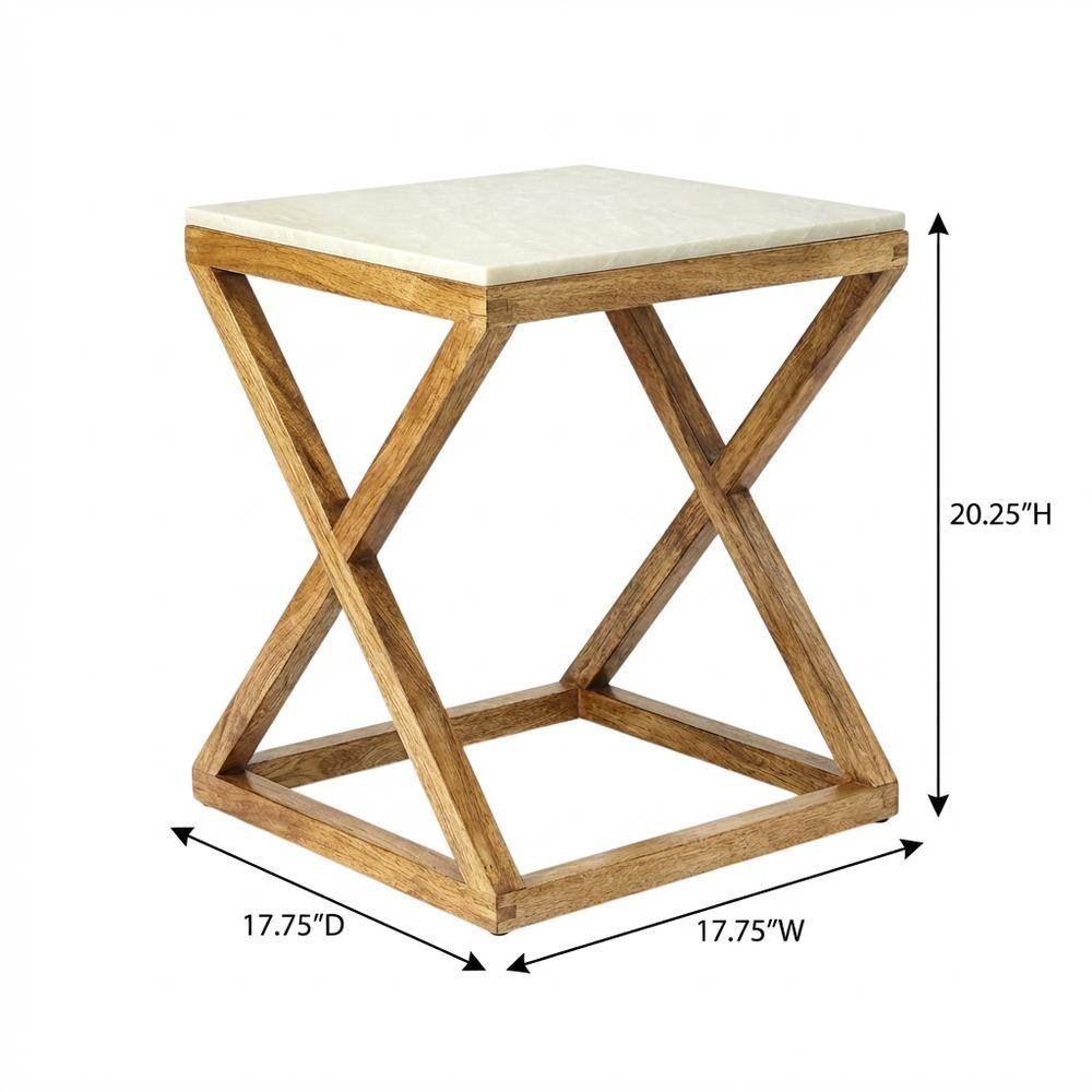 Square End Table with Marble Top, Modern Accent Side Table for Living Room
