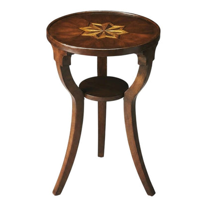 Round Accent Side Table, Traditional Distressed End Table, Cherry