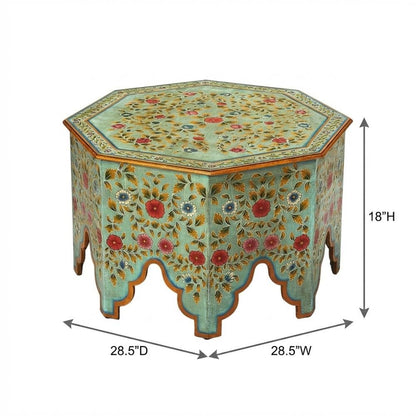 Octagonal Hand Painted Coffee Table, Boho Eclectic Accent Table for Living Room