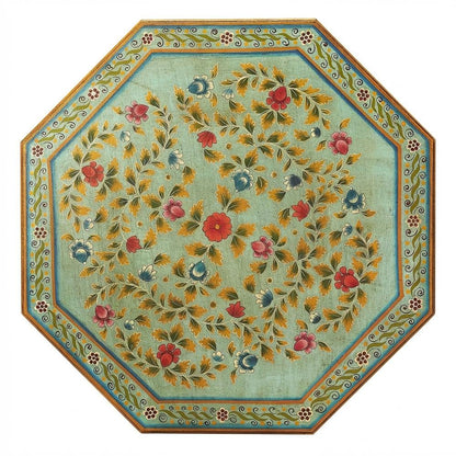 Octagonal Hand Painted Coffee Table, Boho Eclectic Accent Table for Living Room