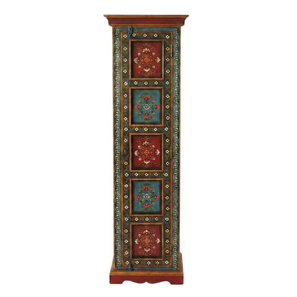 Hand Painted Tall Storage Cabinet, Boho Eclectic Accent Cabinet for Living Room